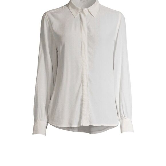 NWT Women Sheer Off White Button Down Long Sleeve Blouse Top Size XXL Office - Picture 2 of 13